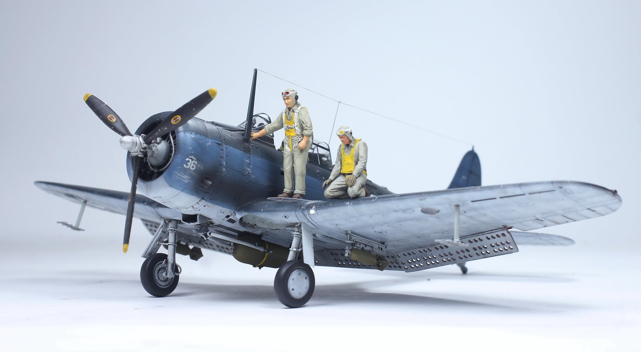 USN Douglas SBD-5 Dauntless Dive Bomber Aircraft /w 02 Pilots in WW2 1/48 -  Original kit by Academy 12329 - Built by Probuiltmodel